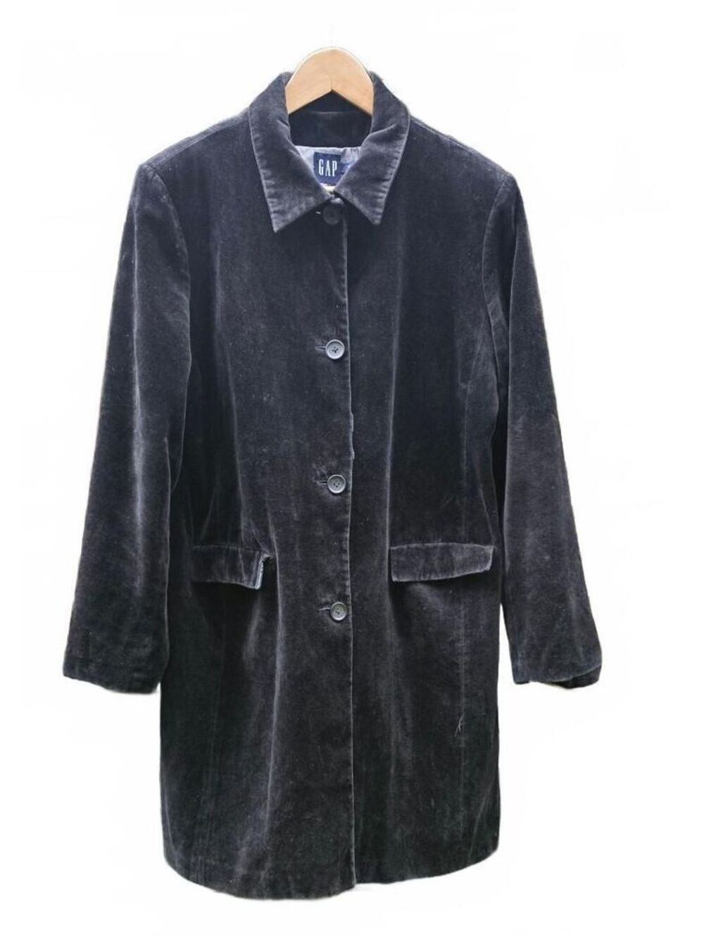 Vintage GAP 100% Cotton Velvet Trench Car Coat Made in HK Size 14 90s